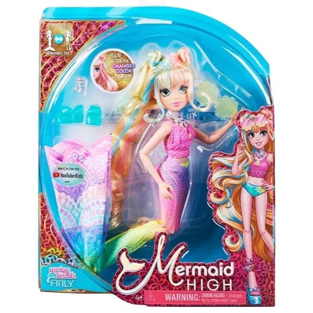 Spring Break Finly Mermaid Doll Removable Tail Color Change Hair Streaks Kid Toy